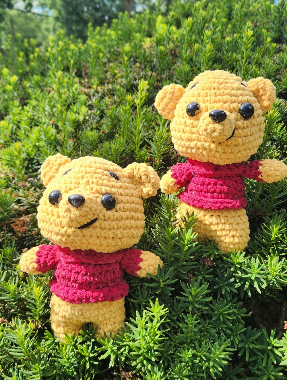Winnie - Crochet Plush Tan Bear with Red Shirt - Soft Cuddly Stuffed Toy - Picture 2 of 2